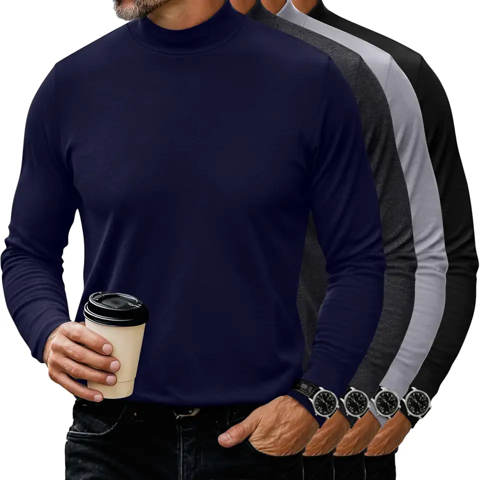 Neer 4 Pack Men's Long Sleeve Mock Neck Shirts