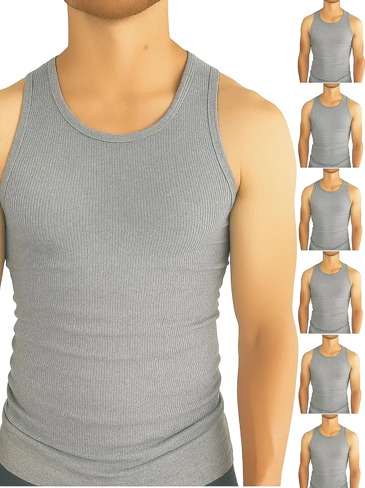 BROOKLYN VERTICAL Men’s 6-Pack Ribbed Tank Tops – Moisture-Wicking Lightweight Athletic Undershirts