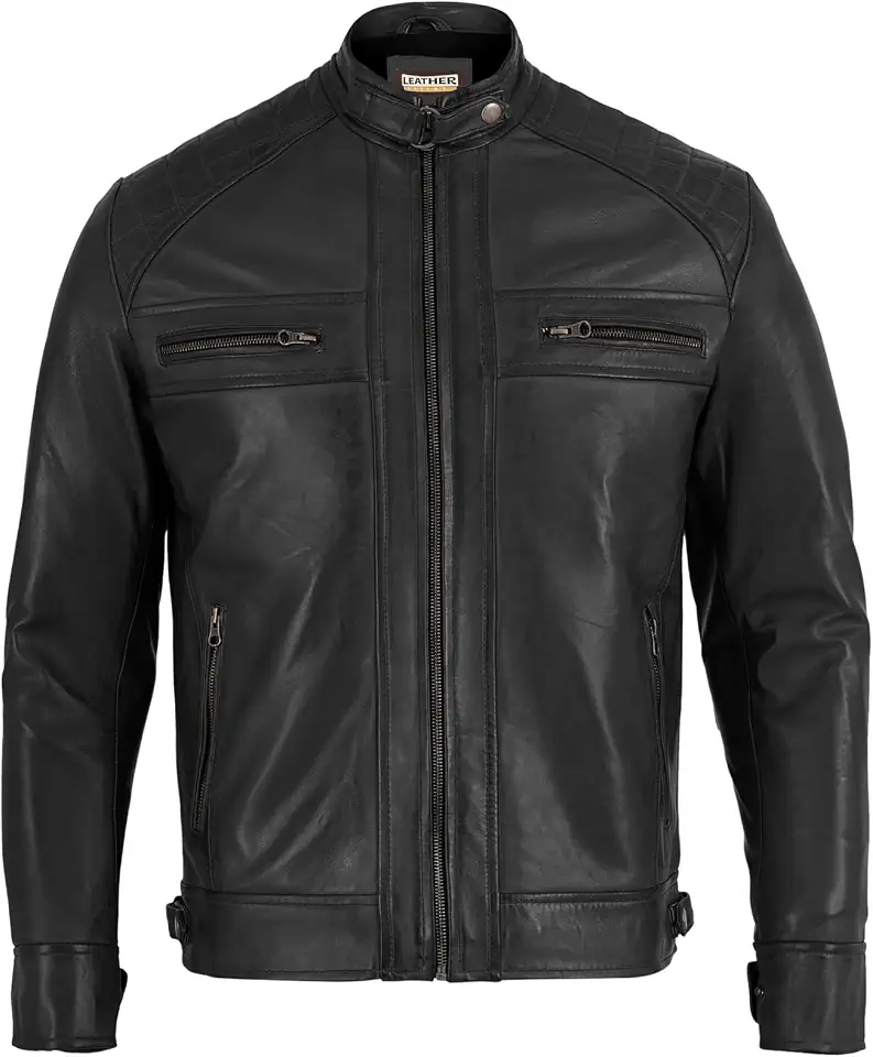 Leather Jacket Men – Genuine Lambskin Café Racer Motorcycle Jacket