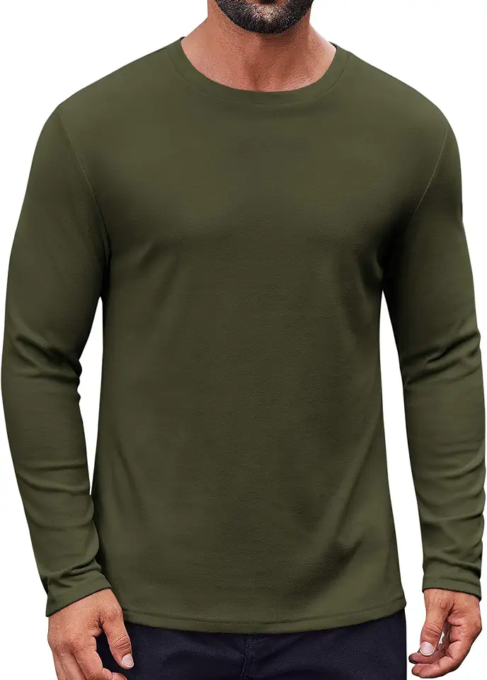 Men's Slim Fit Olive Green Long Sleeve Crewneck Sweater