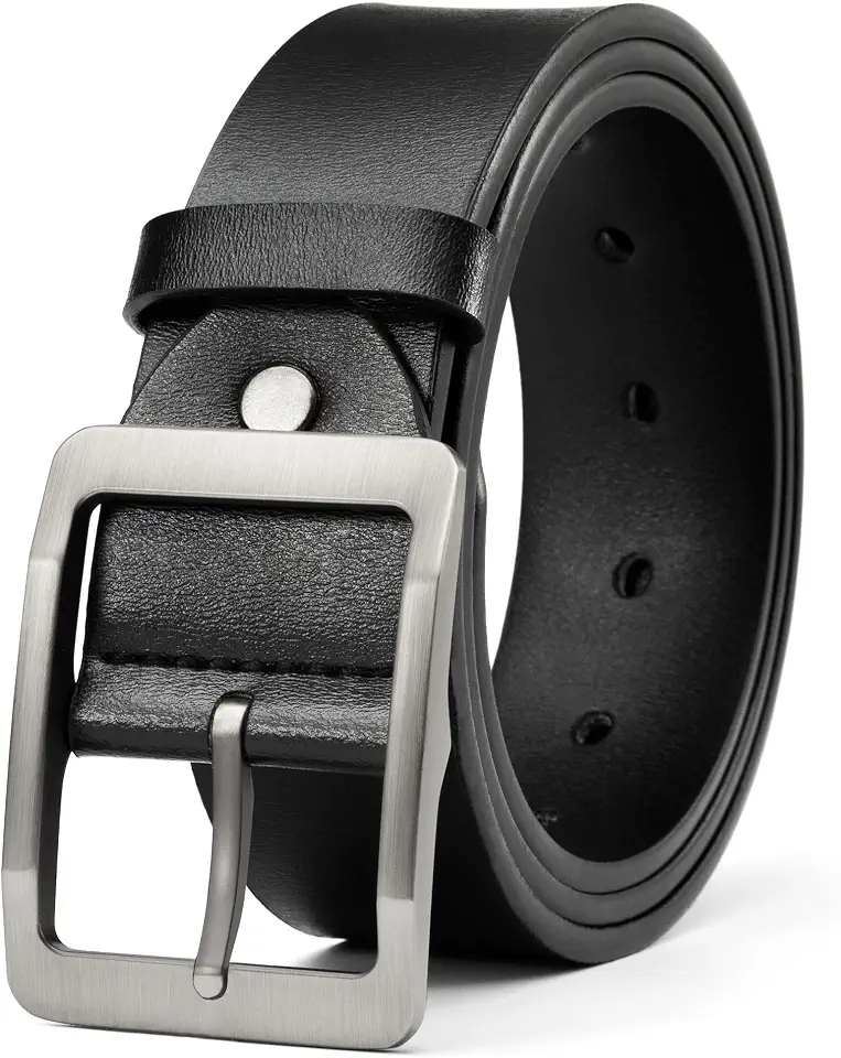 Mens Belts Leather for Casual Jeans Dress Pants Suit, 1.5" Wide | with Removable Silver Buckle, Adjustable Genuine Leather Belts for Men Work Business