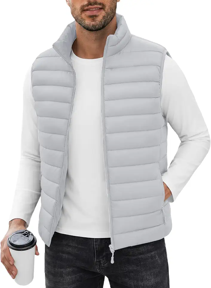 Polu Men's Puffer Vest Outerwear Sleeveless Warm Jacket with 4 Pockets