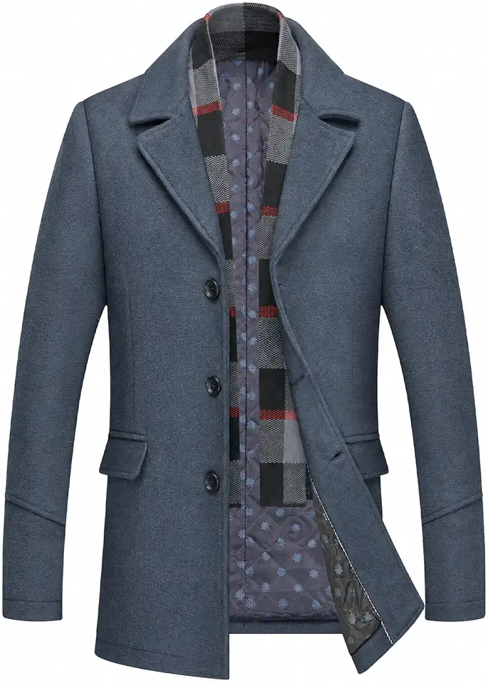 INVACHI Men's Wool Blend Trench Coat Single Breasted Peacoat