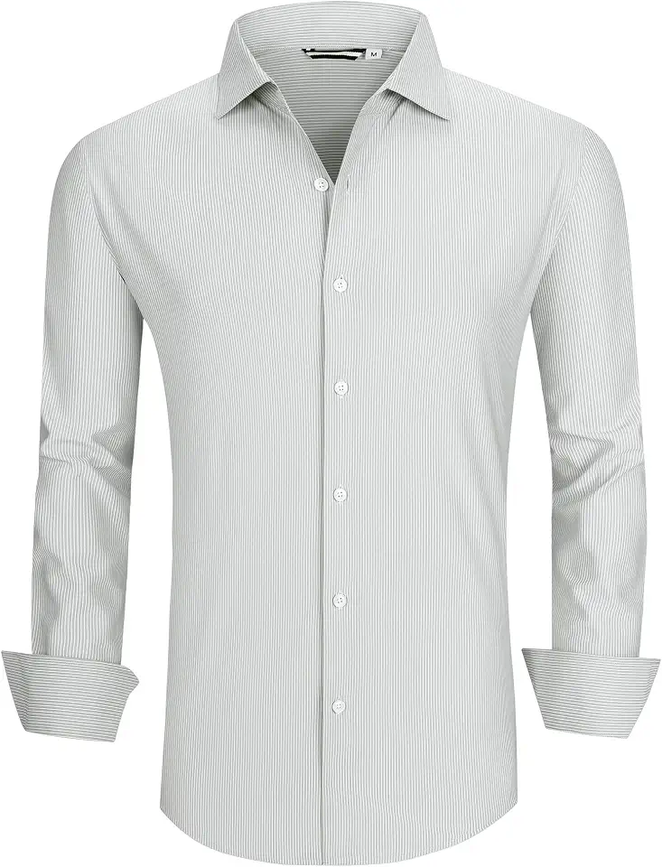 Alex Vando Mens Dress Shirt Wrinkle Free 4-Way Stretch Button Down Shirts | Lightweight,Left chest pocket,Inner contrast trim, Matched button,True size