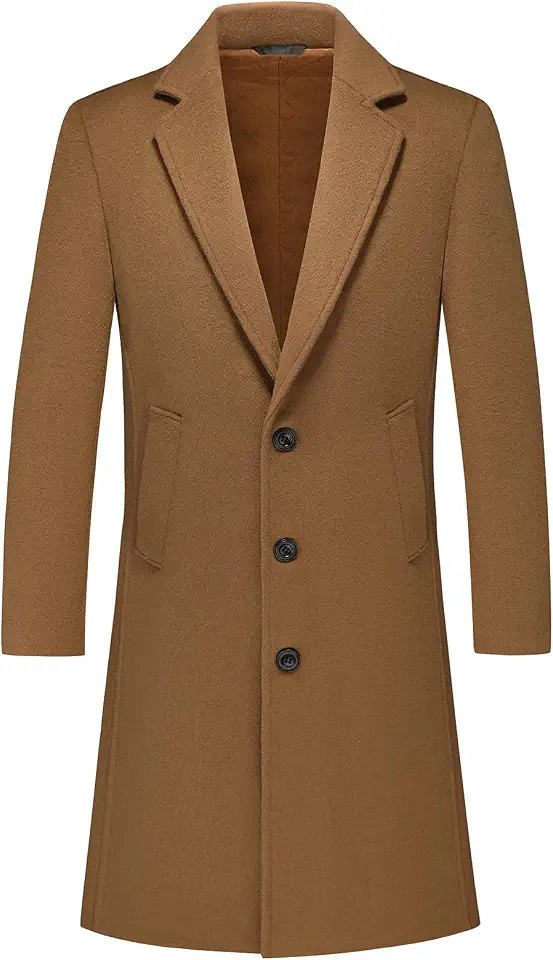 Rogers & Morris Men's Wool Blend Overcoat Single Breasted Long Winter Coat