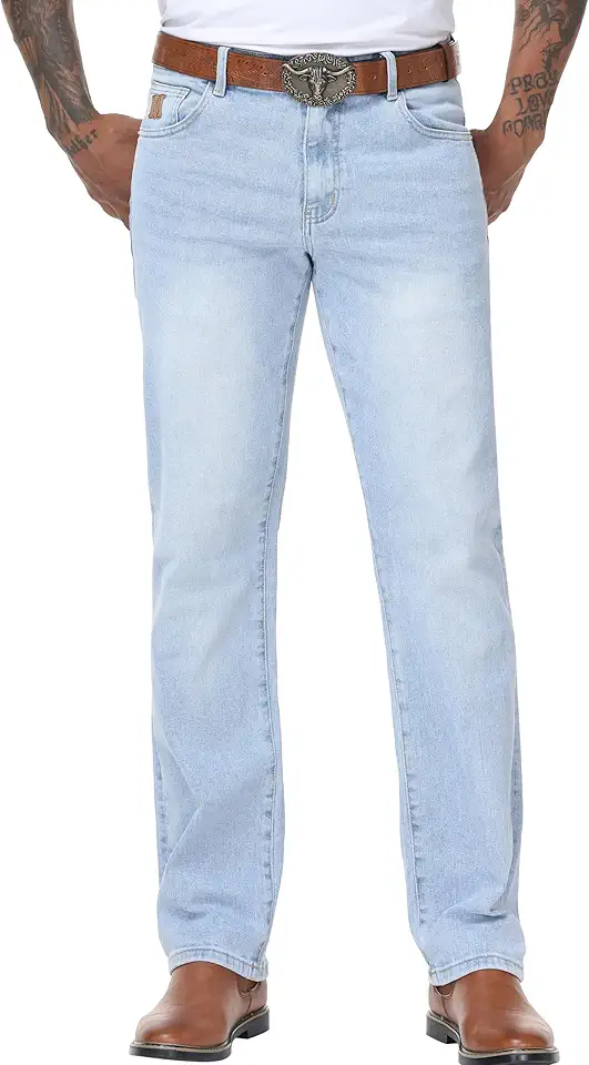 MZNBURAM Men's Stretch Relaxed Fit Straight-Leg Jeans - Cowboy Cotton Fashion Comfort Flex Waist Denim Pants