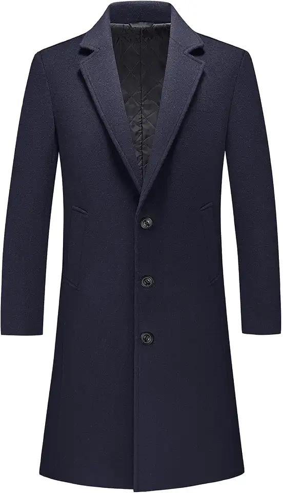 Rogers & Morris Men's Wool Blend Overcoat Single Breasted Long Winter Coat