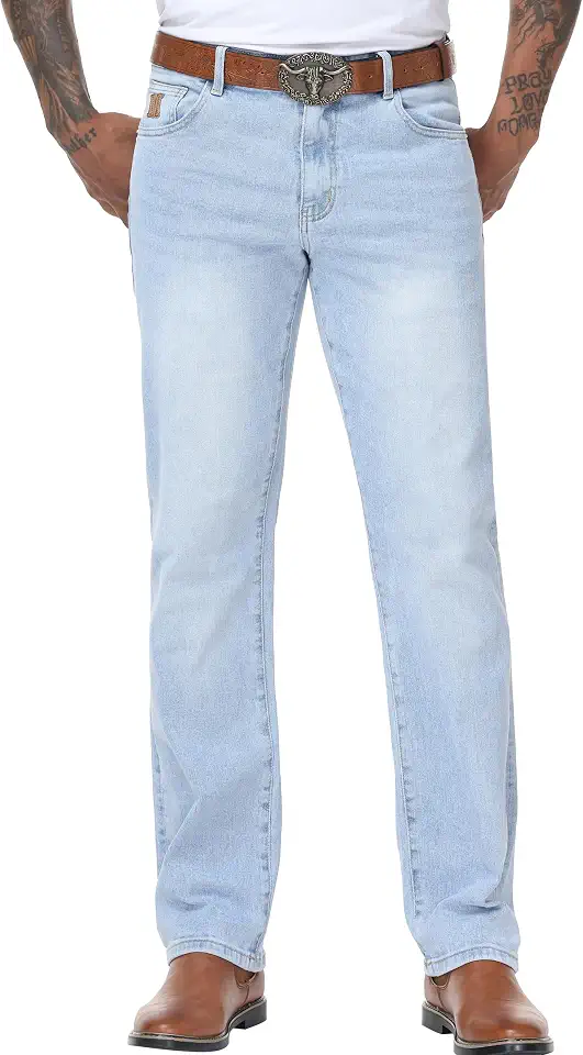 MZNBURAM Men's Stretch Relaxed Fit Straight-Leg Jeans - Cowboy Cotton Fashion Comfort Flex Waist Denim Pants
