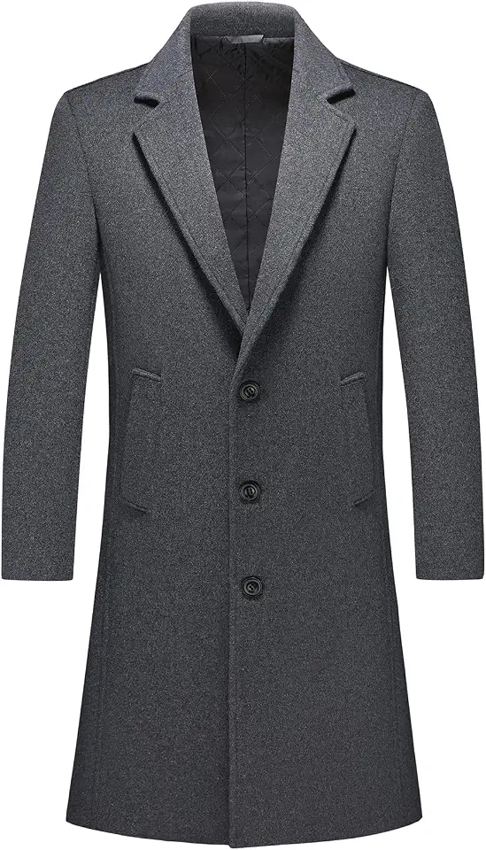 Rogers & Morris Men's Wool Blend Overcoat Single Breasted Long Winter Coat