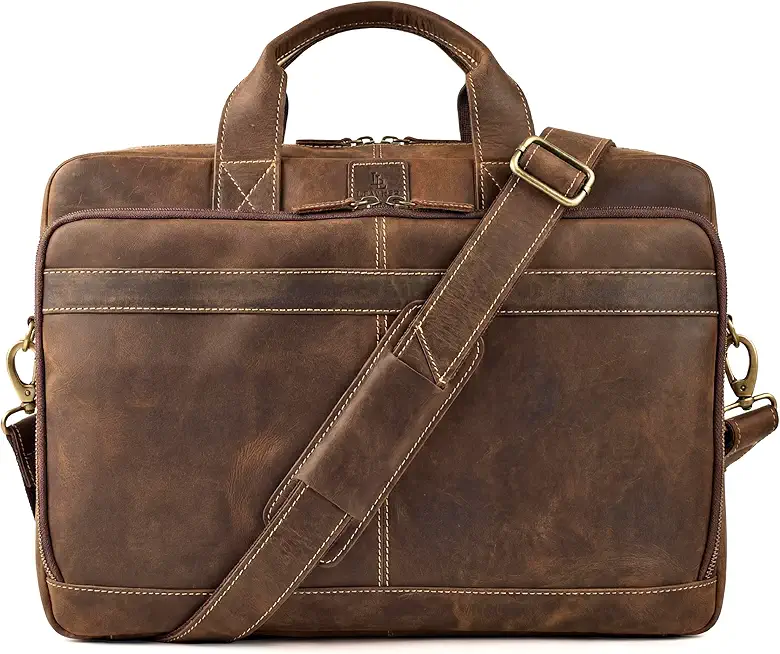 Men's Dark Brown Leather Brief Case Messenger Bag