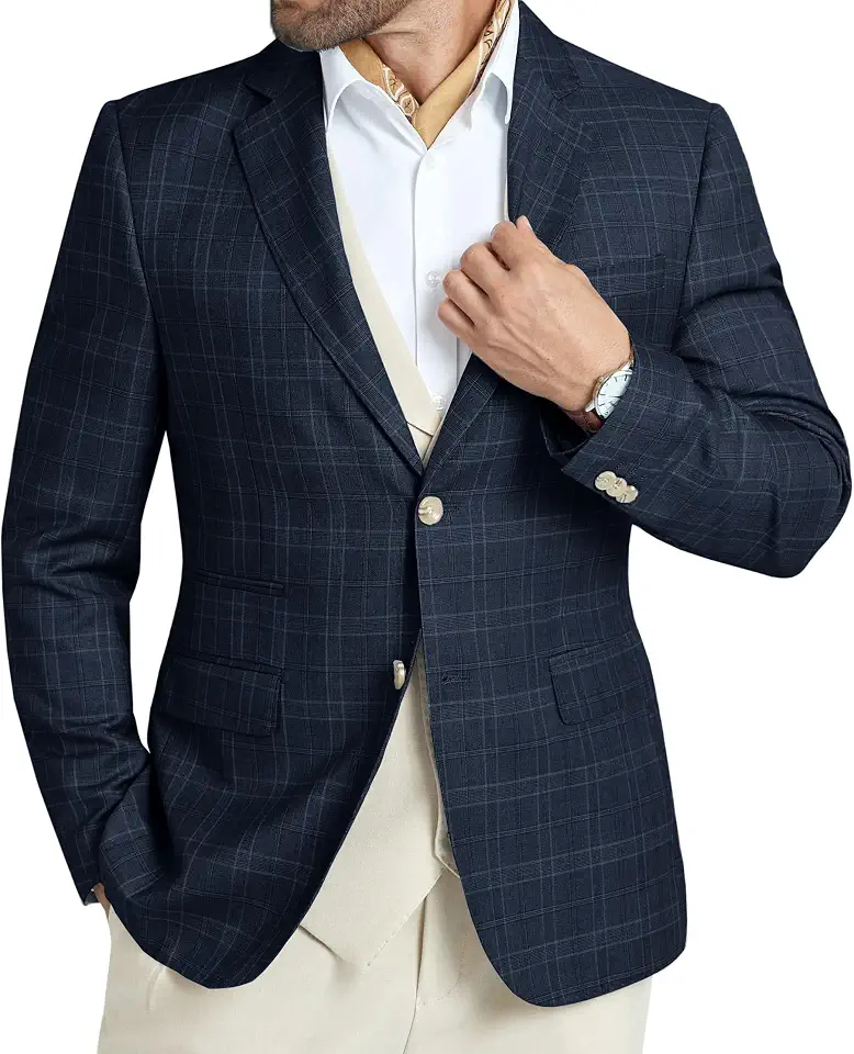 Men's Casual Blazer Lightweight Sport Coats for Men Plaid Suit Jacket