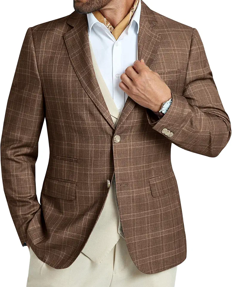 Men's Casual Blazer Lightweight Sport Coats for Men Plaid Suit Jacket