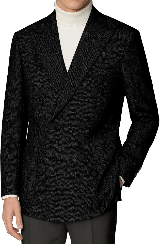 Men's Black Double Breasted Wool Blazer