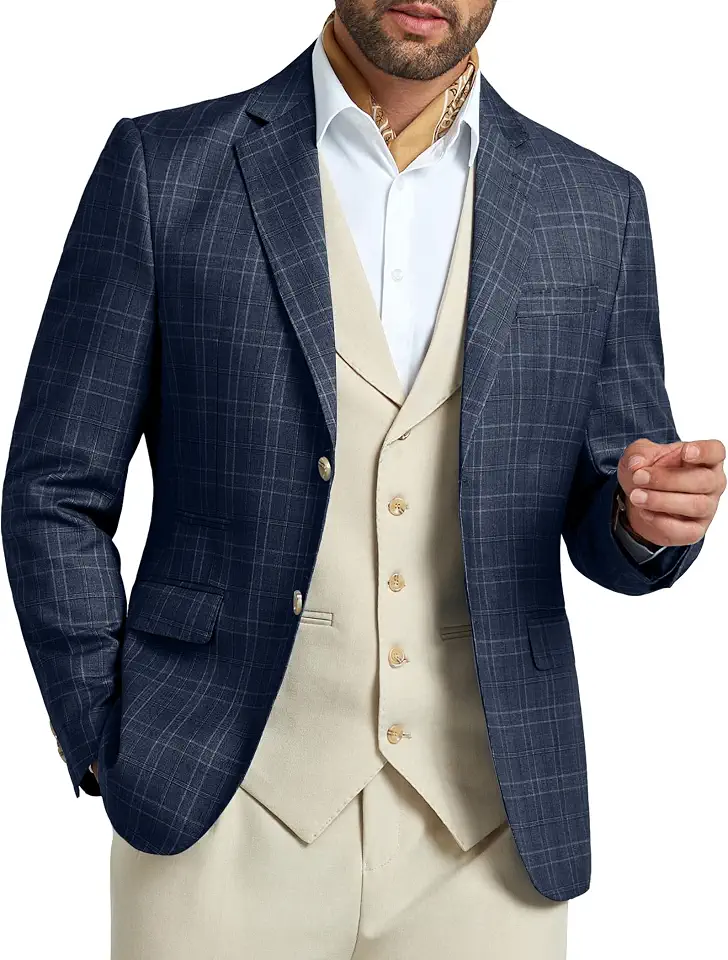 Men's Navy Burgundy Plaid Blazer