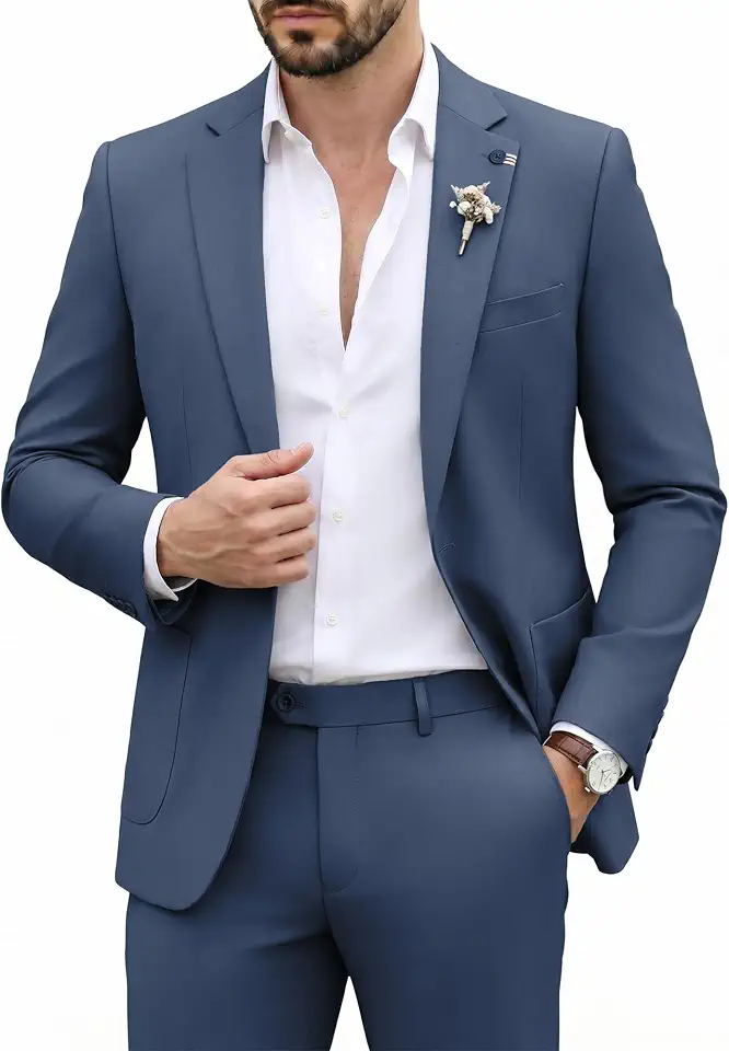 Global Recycled Standard WULFUL Men's 2 Piece Slim Fit Suit Set One Button Casual Blazer Jacket Pants Set,Classic Fit Suits for Men Wedding Business