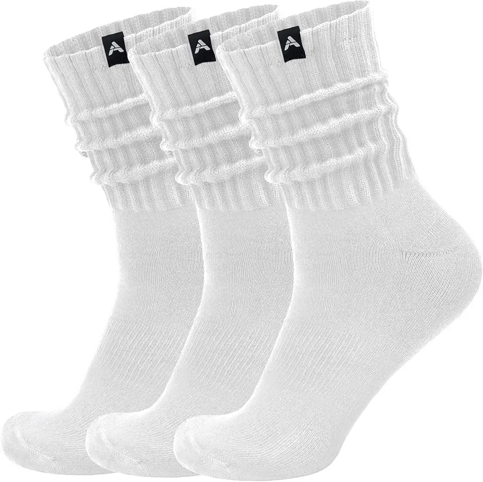 AugRing Scrunch Slouch Crew Socks Retro Ribbed Cotton Cushioned 3 Pack Boot Sneaker Gym Cozy Calf Socks For Men & Women