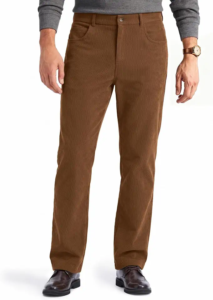 PLEPAN Men's Corduroy Pant Straight Fit 5 Pocket Stretch Trousers
