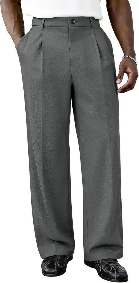 Men's Grey Wide Leg Dress Pants