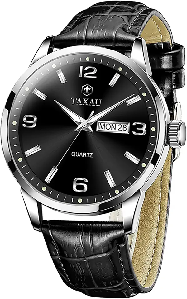 Men's Black Leather Strap Dress Watch