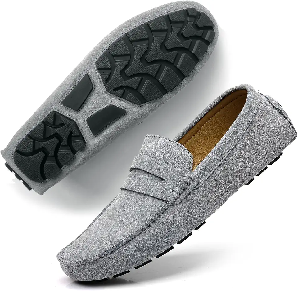 DCZTELG Men's Suede Penny Loafers - Slip-On Comfort Casual Shoes for Business & Driving
