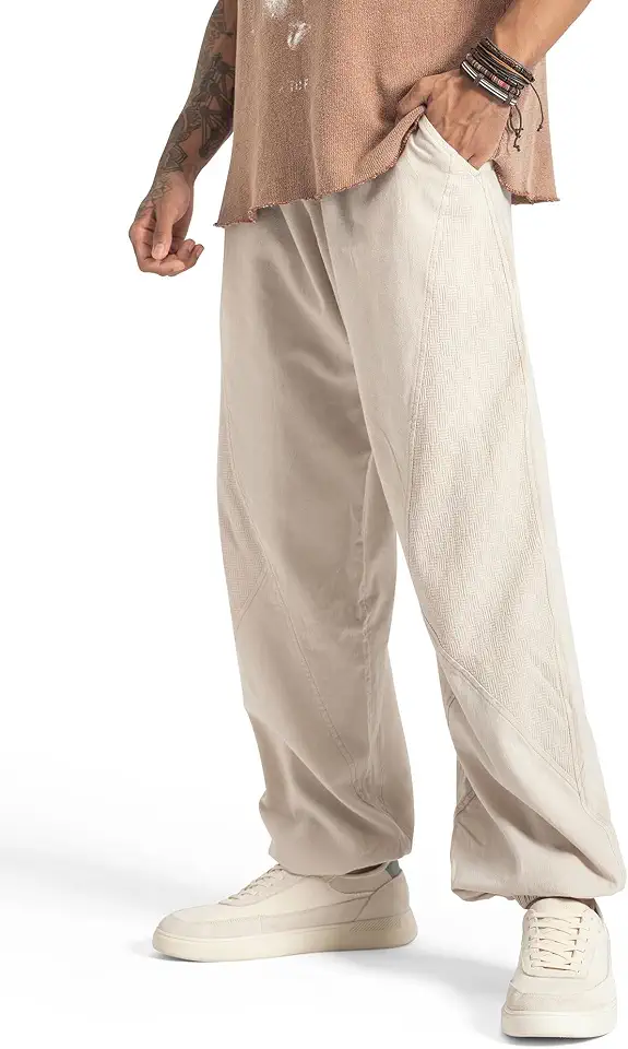 Men’s Cotton Jogger Pants – Lightweight Travel – Fit Drawstring Trousers