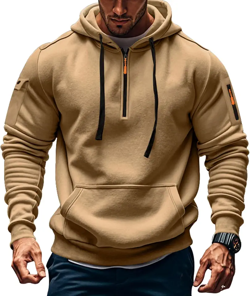 Men's Fleece Workout Athletic Pullover Hoodie Long Sleeve Basic Quarter Zip Pullover Sweatshirt with Kanga Pocket