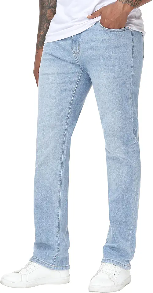MZNBURAM Men's High-Stretch Regular Fit Straight-Leg Cotton Fashion Comfort Flex Waist Denim Pants Jeans