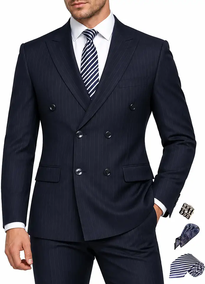 JMYXGOL Men's Double-Breasted Suit Slim Fit 2 Piece Business Wedding Prom