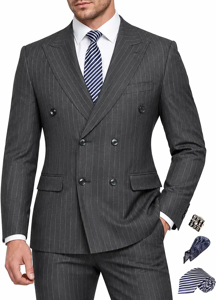 JMYXGOL Men's Double-Breasted Suit Slim Fit 2 Piece Business Wedding Prom