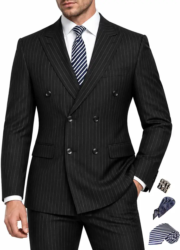 JMYXGOL Men's Double-Breasted Suit Slim Fit 2 Piece Business Wedding Prom