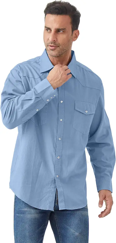 Tuna Men's Denim Cowboy Pearl Snap Casual Western Button Down Up Long Sleeve Work Shirts