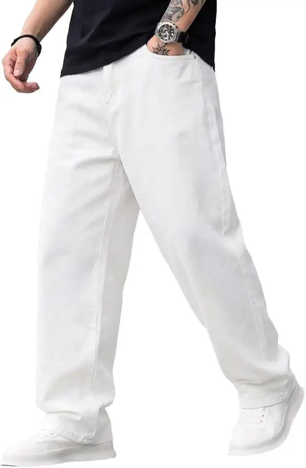 ALLABREVE Men's Baggy Hip Hop Jeans Y2k Wide Leg Denim Pants Relaxed Fit Skater Trousers Streetwear