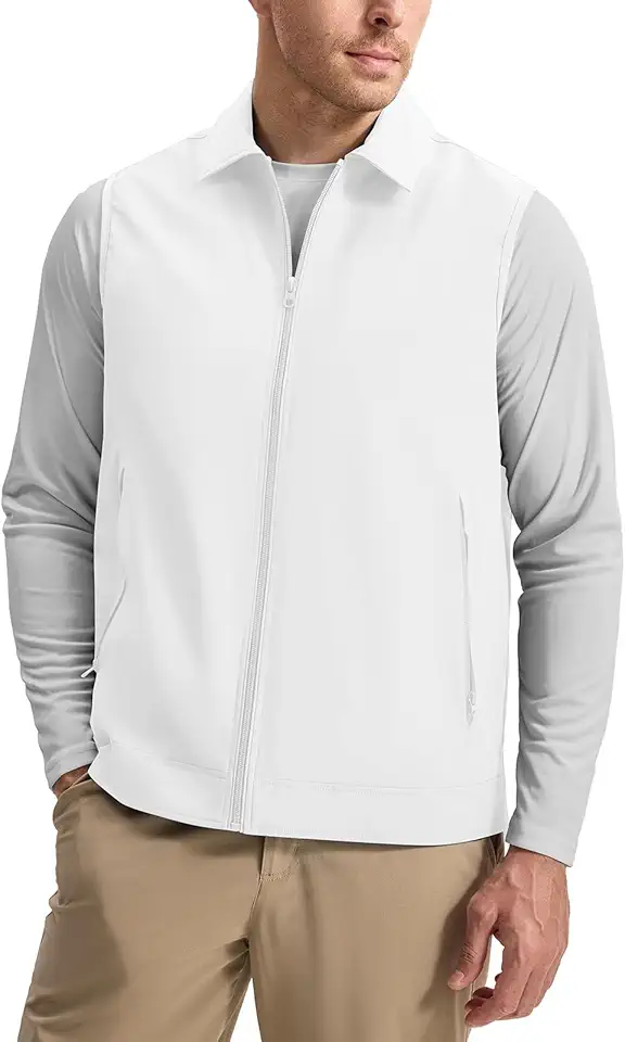 Rdruko Men's Golf Vest Lightweight Summer Casual Zip Windbreaker | inner zipper pocket, 2 side pockets, plaid lining, water resistant, turn down collar, wrinkle resistant