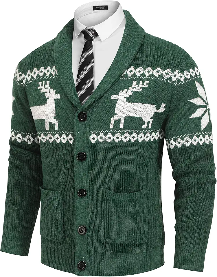 COOFANDY Men's Shawl Collar Cardigan Sweater Slim Fit Cable Knit Button up Sweater with Pockets