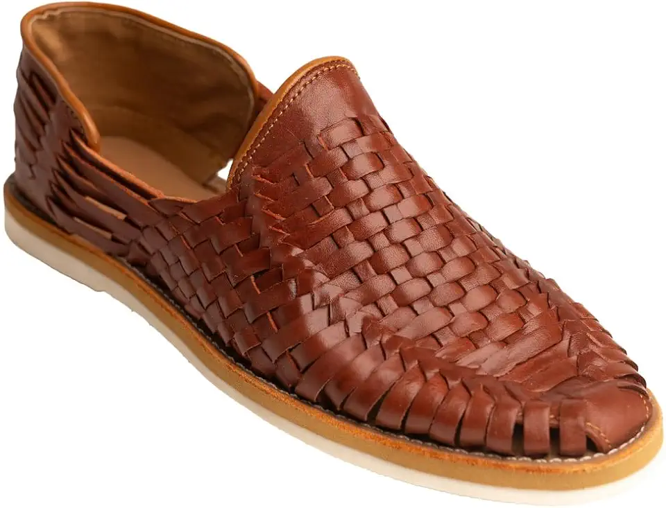 Mexico en la Piel Men's Handmade Leather Huaraches Slip-On Sandals – Genuine Woven Leather, Comfortable & Breathable Casual Shoes – Tan & Shedron