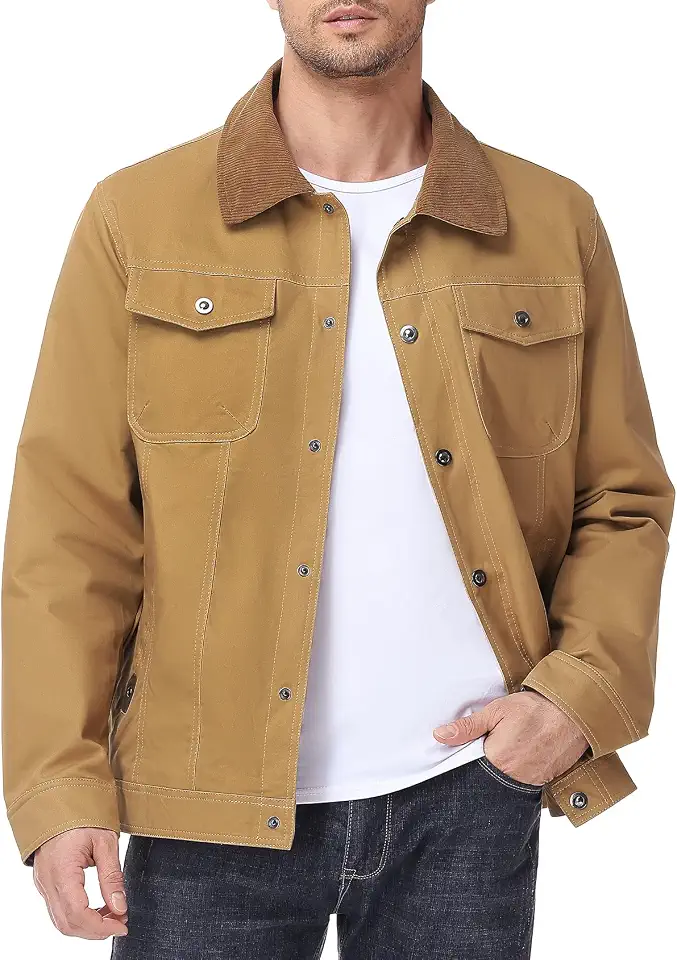 Eisctnd Men's Cotton Canvas Barn Jacket with Corduroy Collar