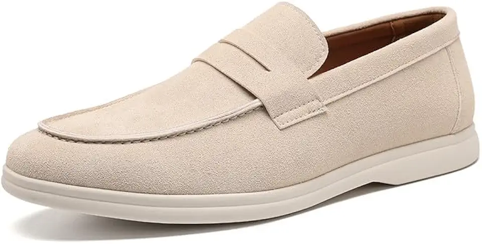 Santimon Men's Casual Suede Penny Loafers Lightweight Slip-On Flat Driving Shoes Comfort Walking Moccasins