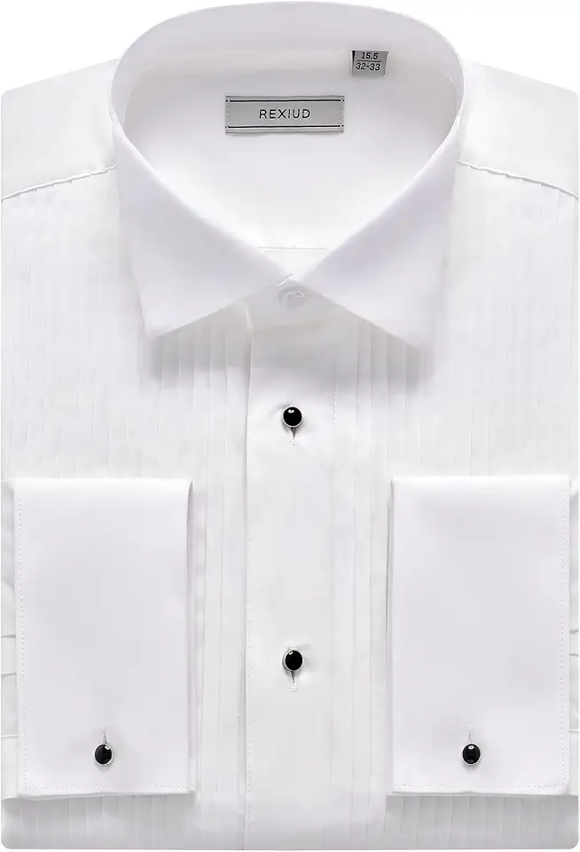 Men's Tuxedo Shirts Wing Collar French Cuffs Stretch Long Sleeve White