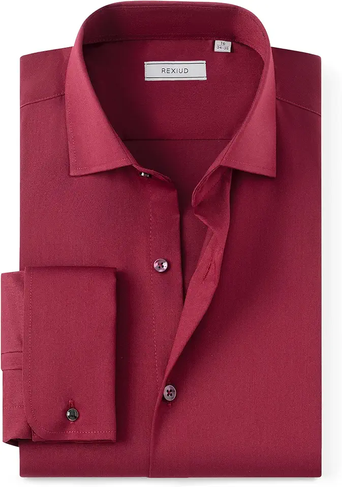 Men's French Cuffs Dress Shirt Stretch Windsor Collar with Removable Collar Stays Long Sleeve Solid