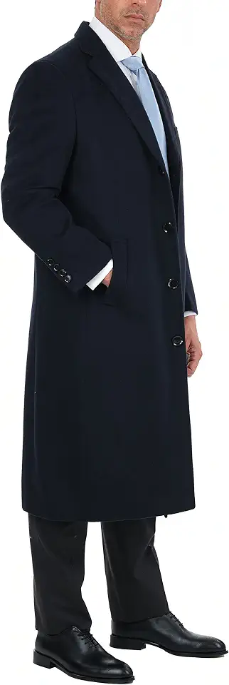 THE SUIT DEPOT Mens Single Breasted Wool Cashmere Full Length Overcoat