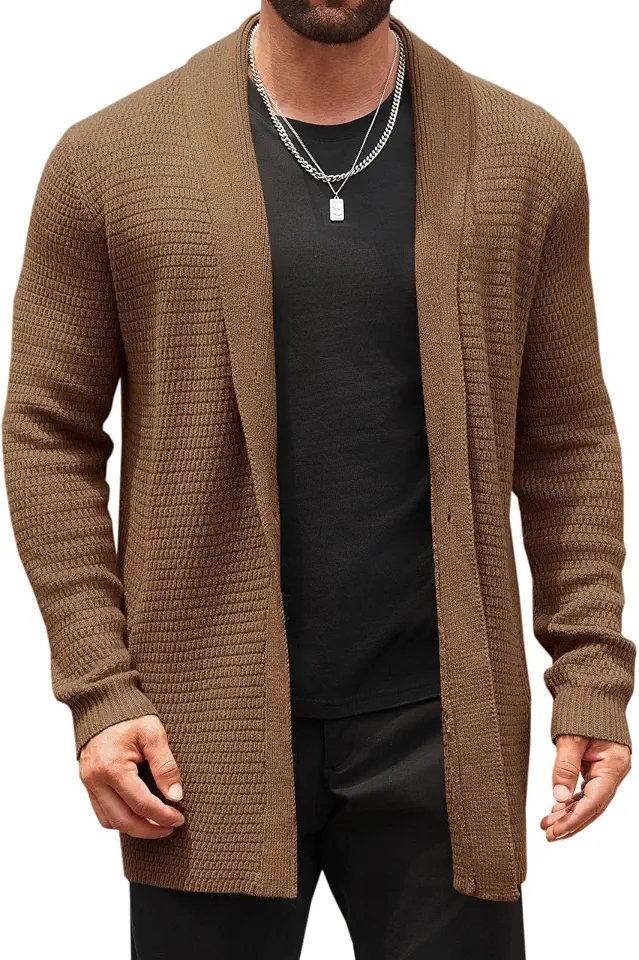 Runcati Mens Cardigan Sweater Cable Knit Winter Open Front Sweaters