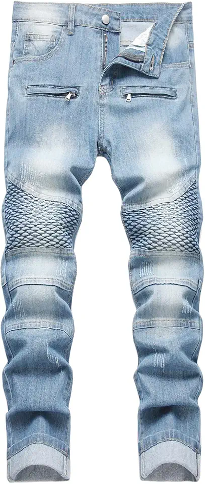 Men's Slim Fit Light Wash Distressed Denim Jeans