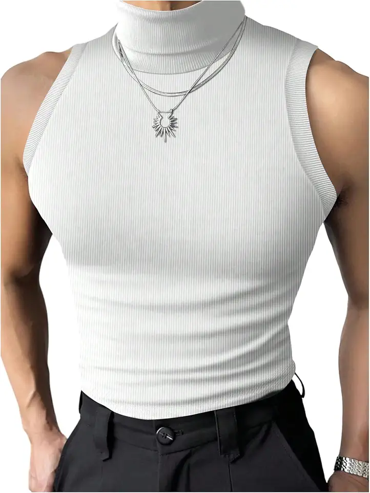 Milumia Men's Rib Knit Tank Top Sleeveless Turtleneck Casual Tops