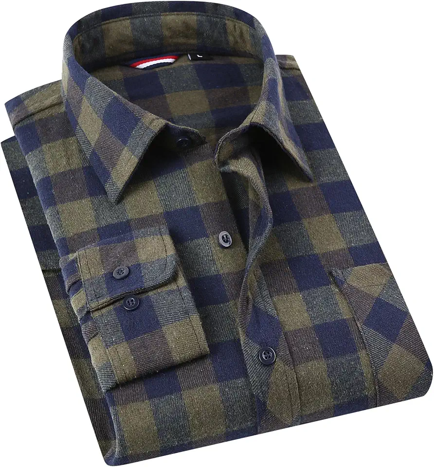 Jveyvth Mens Flannel Shirts Button Down Casual Shirts Long Sleeve Plaid Shirts with Chest Pocket