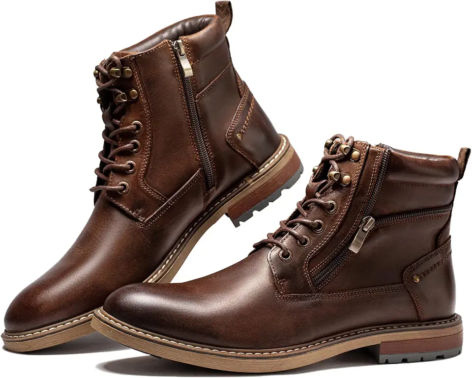 Arkbird Mens Motorcycle Combat Boots, Genuine Leather Dress Casual Zipper Fashion Boots for Men