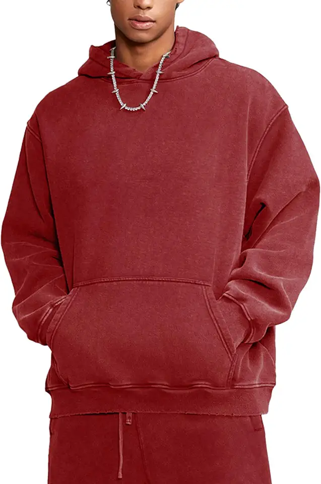 Heavyweight Fleece Oversized Hoodie for Men and Women, Vintage Acid Wash Pullover Sweatshirt
