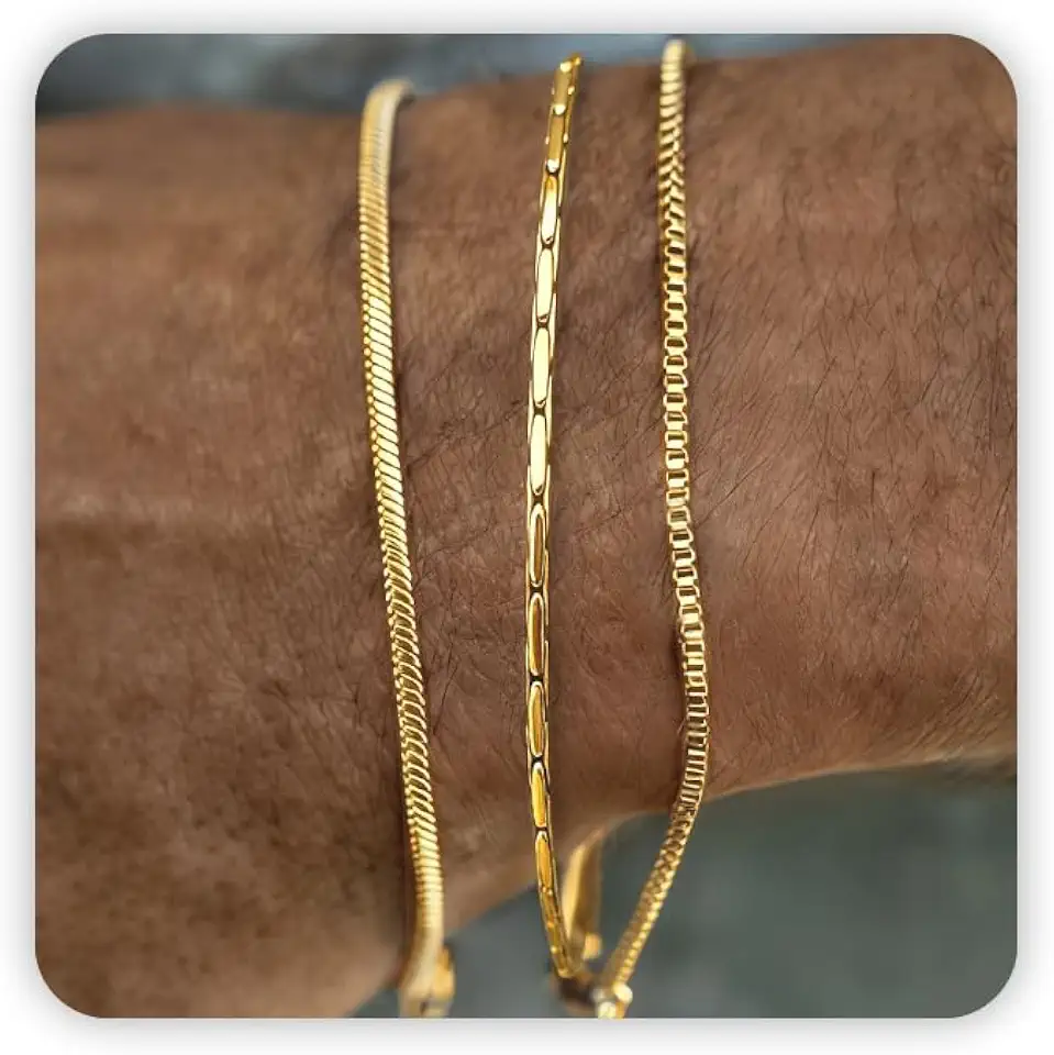 Gold Bracelets for Men Trendy - Dainty Gold Plated Stainless Steel Snake Link Bracelet Stack Rope Figaro Herringbone Chain Bracelets Set Adjustable Cuban Link Bracelet for Men Birthday Gifts for Man