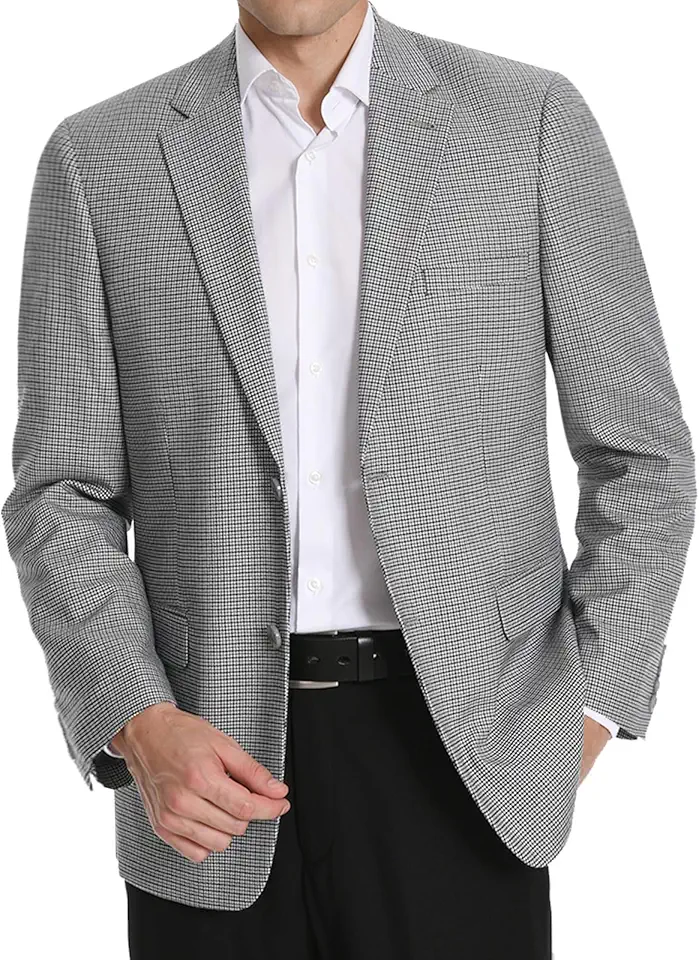 Men's Sport Coat Houndstooth Stretch Classic Fit 2-Button Blazer | Big and Tall suit jacket sizes 36 to 62 Regular and Tall for weddings business meetings prom dinners travel and daily wear