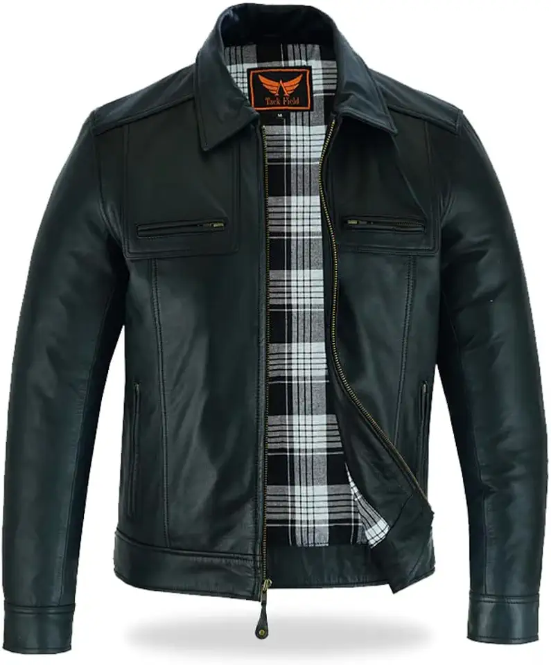 Mens Premium Classic Black Leather Biker Style Jacket