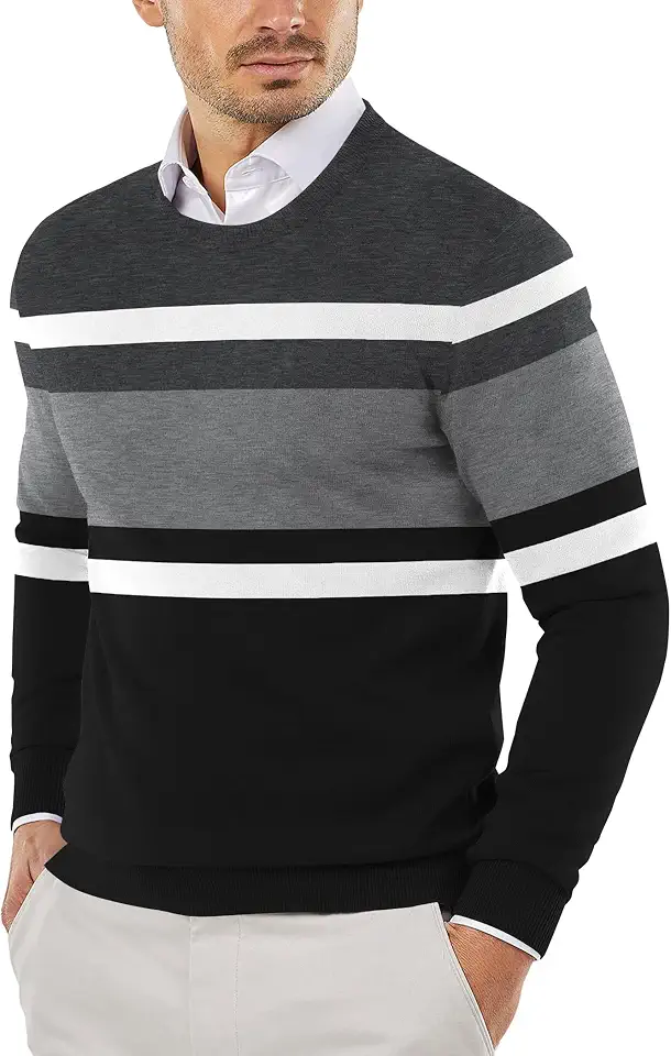 COOFANDY Men's Crewneck Sweaters Long Sleeve Knit Dress Slim Fit Pullover